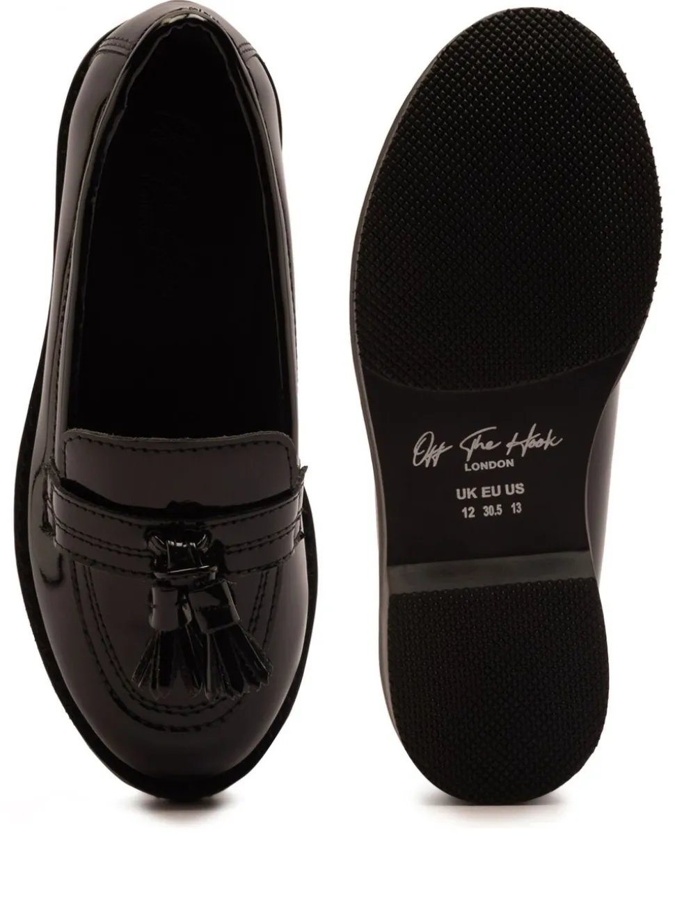 Off The Hook Black Ellen Patent Leather Slip On Tassel Loafers Shoes