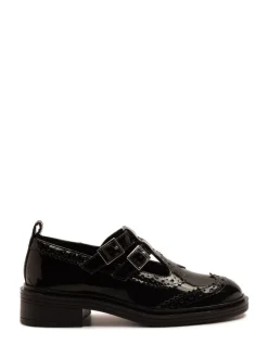 Off The Hook Black Holly Leather T-Bar Mary Jane Brogue School Shoes