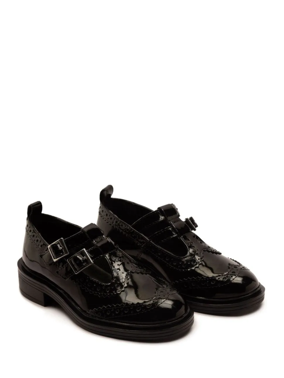 Off The Hook Black Holly Leather T-Bar Mary Jane Brogue School Shoes