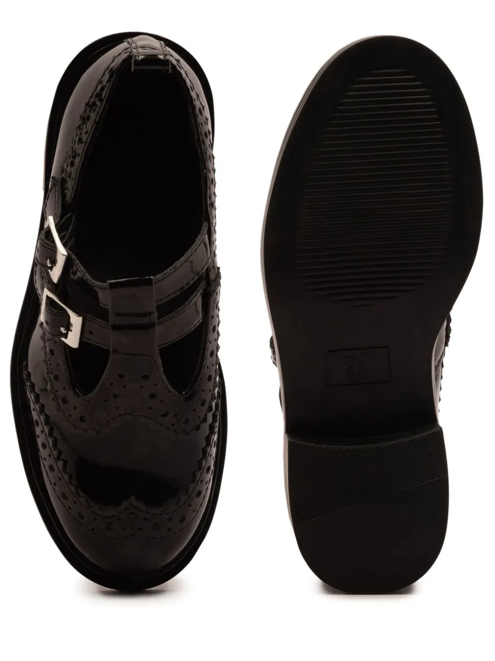 Off The Hook Black Holly Leather T-Bar Mary Jane Brogue School Shoes