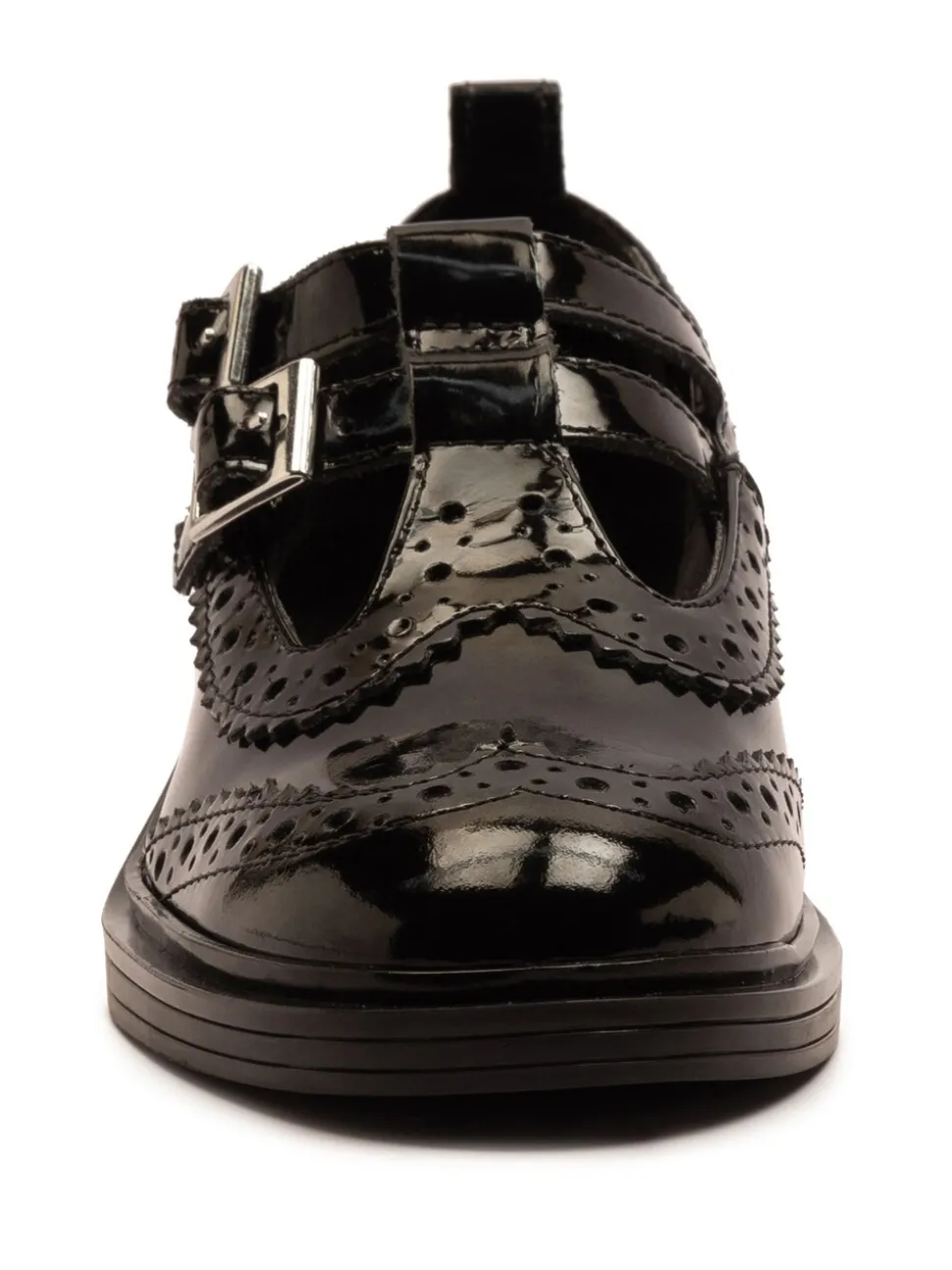 Off The Hook Black Holly Leather T-Bar Mary Jane Brogue School Shoes