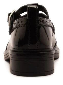 Off The Hook Black Holly Leather T-Bar Mary Jane Brogue School Shoes