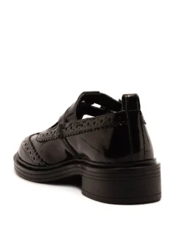 Off The Hook Black Holly Leather T-Bar Mary Jane Brogue School Shoes