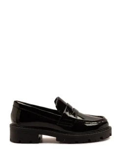 Off The Hook Black Scarlett Shine Chunky Leather Slip On Loafers