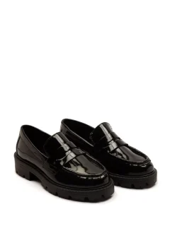 Off The Hook Black Scarlett Shine Chunky Leather Slip On Loafers