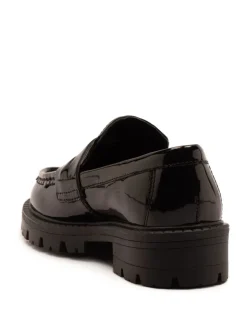 Off The Hook Black Scarlett Shine Chunky Leather Slip On Loafers