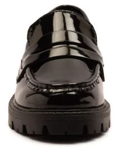 Off The Hook Black Scarlett Shine Chunky Leather Slip On Loafers