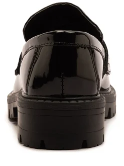 Off The Hook Black Scarlett Shine Chunky Leather Slip On Loafers