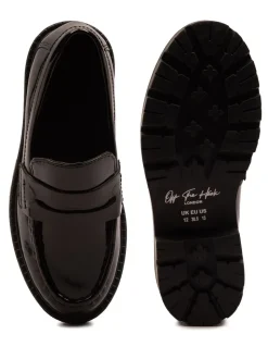 Off The Hook Black Scarlett Shine Chunky Leather Slip On Loafers