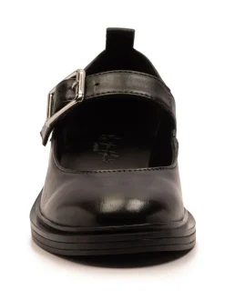 Off The Hook Black Trinity Leather Buckle Mary Jane School Shoes