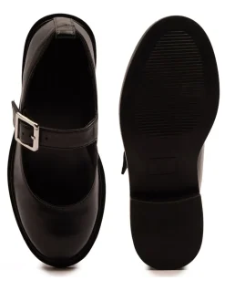 Off The Hook Black Trinity Leather Buckle Mary Jane School Shoes