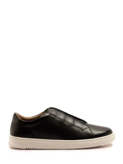 Off The Hook Black Evers Leather Slip-On Sneakers with Elastic Lacing