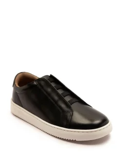 Off The Hook Black Evers Leather Slip-On Sneakers with Elastic Lacing