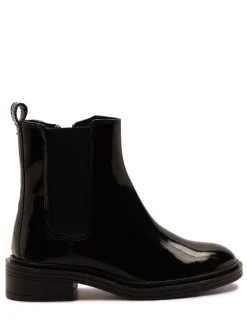 Off The Hook Black Kiki Patent Leather Ankle Chelsea Boots