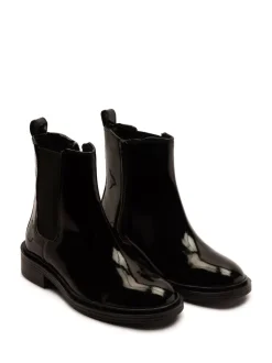 Off The Hook Black Kiki Patent Leather Ankle Chelsea Boots