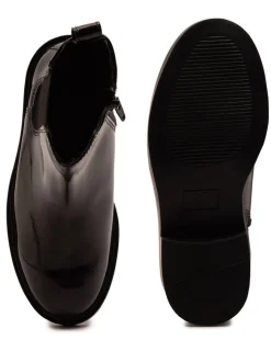 Off The Hook Black Kiki Patent Leather Ankle Chelsea Boots