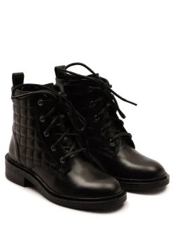 Off The Hook Black Sophia Leather Quilted Ankle Lace-Up Boots