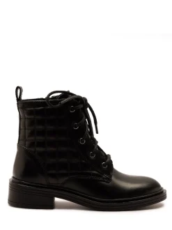 Off The Hook Black Sophia Leather Quilted Ankle Lace-Up Boots