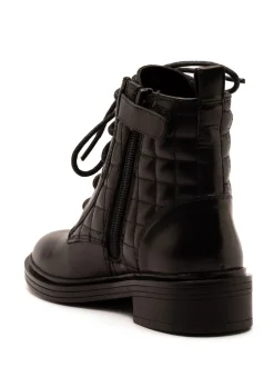 Off The Hook Black Sophia Leather Quilted Ankle Lace-Up Boots