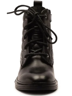 Off The Hook Black Sophia Leather Quilted Ankle Lace-Up Boots