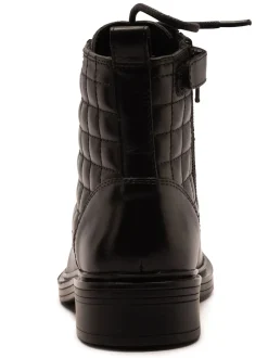 Off The Hook Black Sophia Leather Quilted Ankle Lace-Up Boots