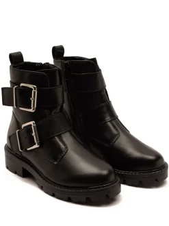 Off The Hook Black Surrey Leather Double Buckle Ankle Boots