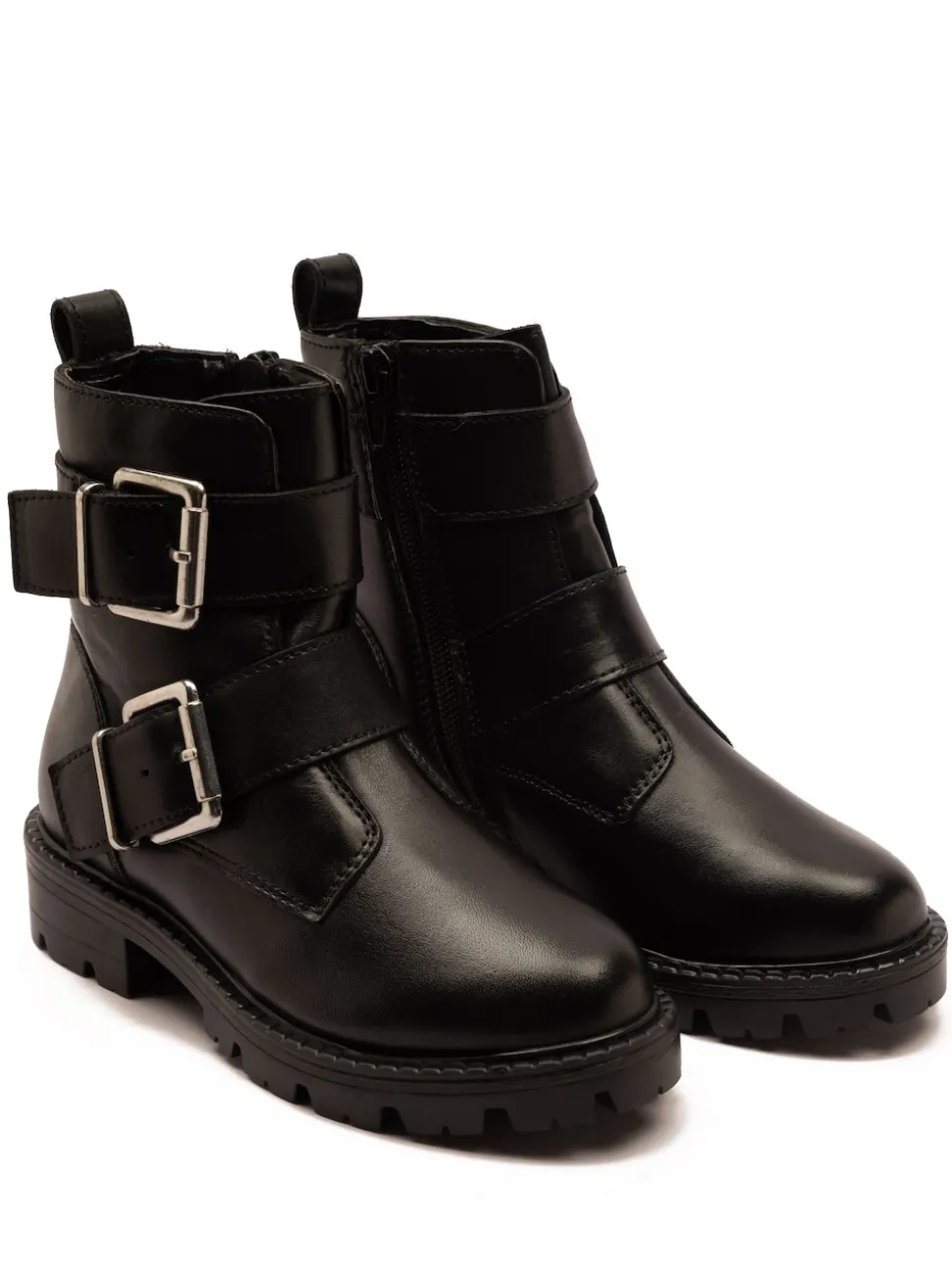 Off The Hook Black Surrey Leather Double Buckle Ankle Boots
