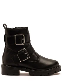 Off The Hook Black Surrey Leather Double Buckle Ankle Boots