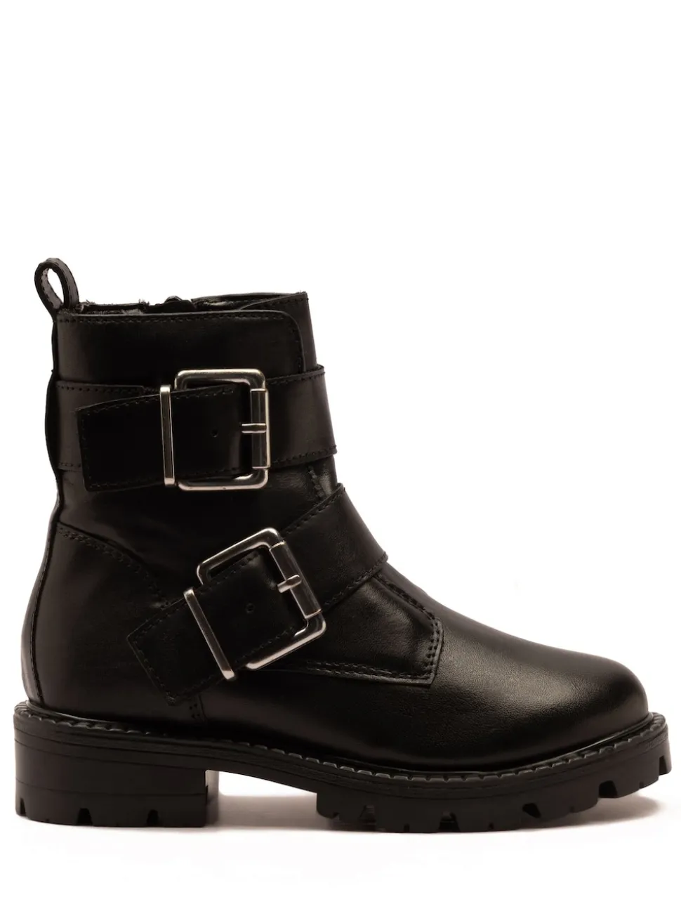 Off The Hook Black Surrey Leather Double Buckle Ankle Boots