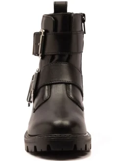 Off The Hook Black Surrey Leather Double Buckle Ankle Boots