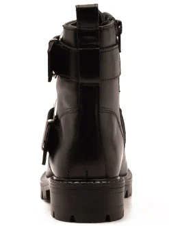 Off The Hook Black Surrey Leather Double Buckle Ankle Boots