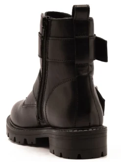 Off The Hook Black Surrey Leather Double Buckle Ankle Boots