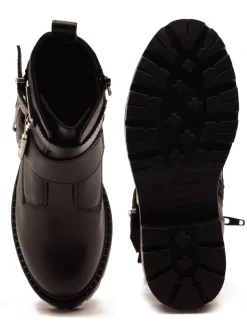 Off The Hook Black Surrey Leather Double Buckle Ankle Boots
