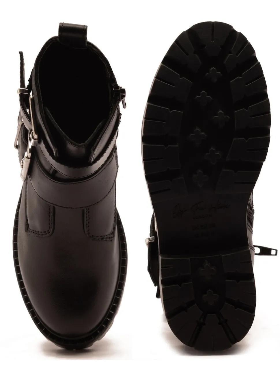Off The Hook Black Surrey Leather Double Buckle Ankle Boots