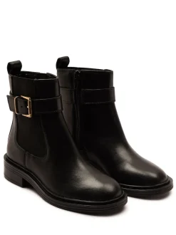 Off The Hook Black Tiana Leather Chelsea Buckle Ankle Boots