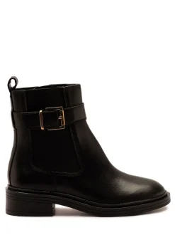Off The Hook Black Tiana Leather Chelsea Buckle Ankle Boots