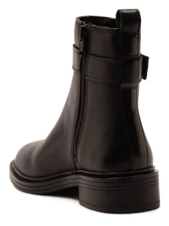 Off The Hook Black Tiana Leather Chelsea Buckle Ankle Boots