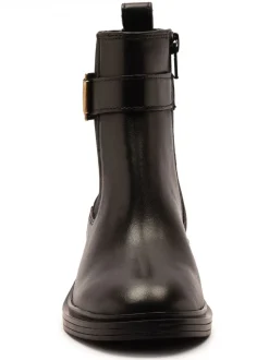 Off The Hook Black Tiana Leather Chelsea Buckle Ankle Boots