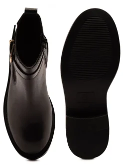 Off The Hook Black Tiana Leather Chelsea Buckle Ankle Boots