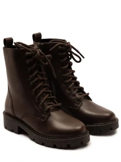 Off The Hook Brown Nala Chunky Leather Lace-Up Combat Ankle Boots