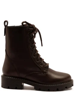 Off The Hook Brown Nala Chunky Leather Lace-Up Combat Ankle Boots