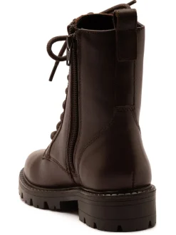 Off The Hook Brown Nala Chunky Leather Lace-Up Combat Ankle Boots