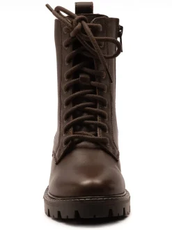 Off The Hook Brown Nala Chunky Leather Lace-Up Combat Ankle Boots