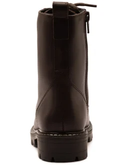 Off The Hook Brown Nala Chunky Leather Lace-Up Combat Ankle Boots