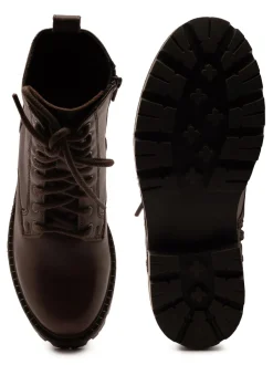 Off The Hook Brown Nala Chunky Leather Lace-Up Combat Ankle Boots