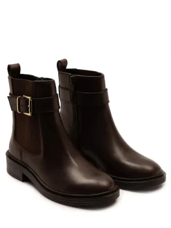 Off The Hook Brown Tiana Leather Chelsea Buckle Ankle Boots