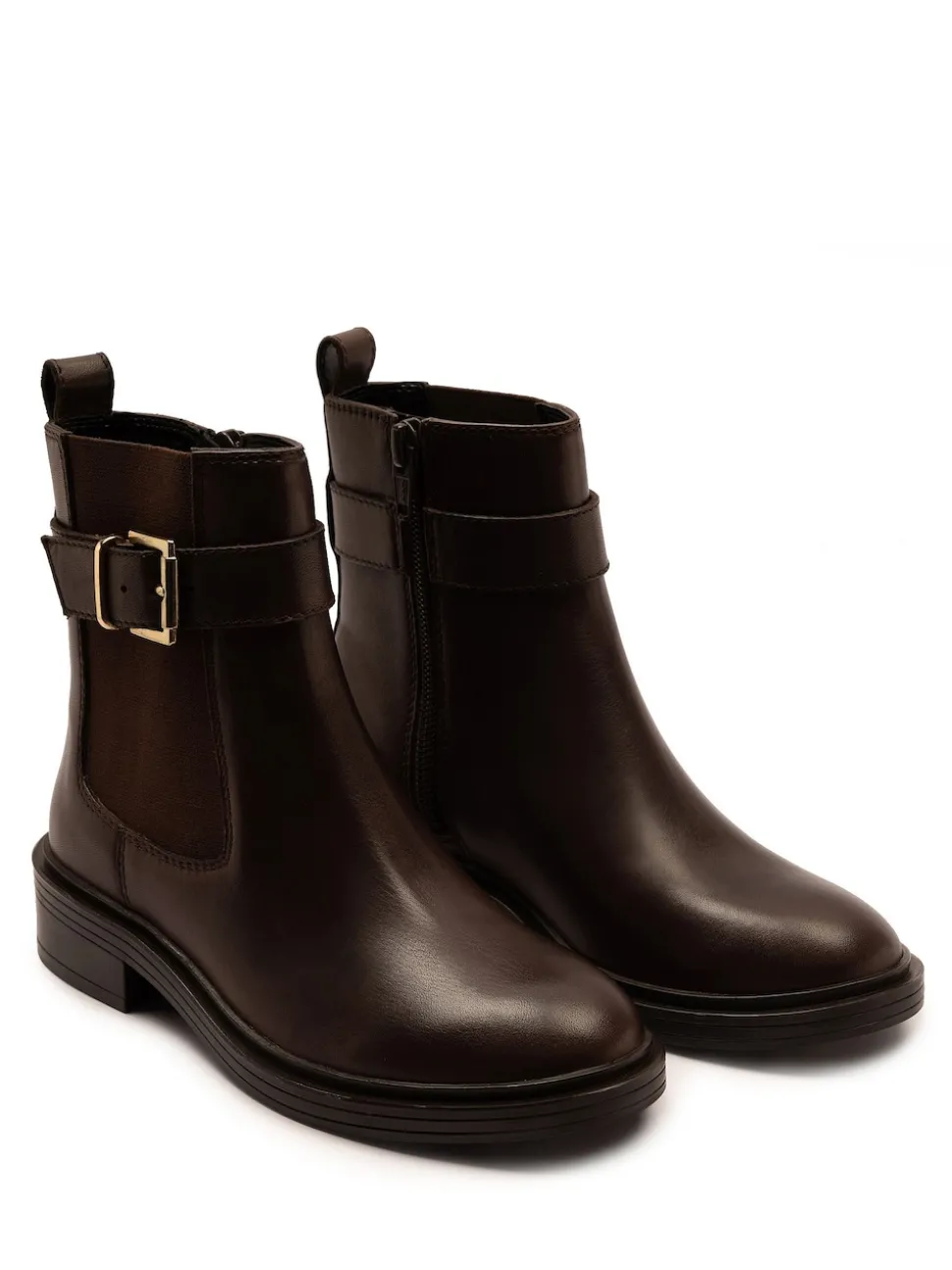 Off The Hook Brown Tiana Leather Chelsea Buckle Ankle Boots