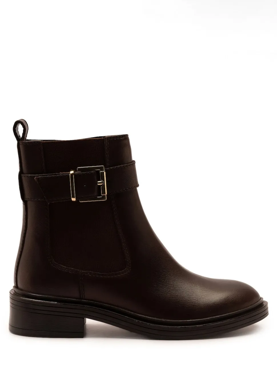 Off The Hook Brown Tiana Leather Chelsea Buckle Ankle Boots