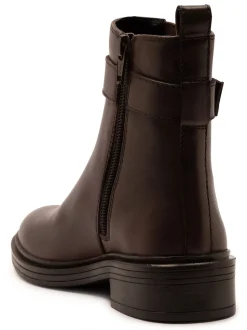 Off The Hook Brown Tiana Leather Chelsea Buckle Ankle Boots