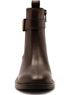 Off The Hook Brown Tiana Leather Chelsea Buckle Ankle Boots